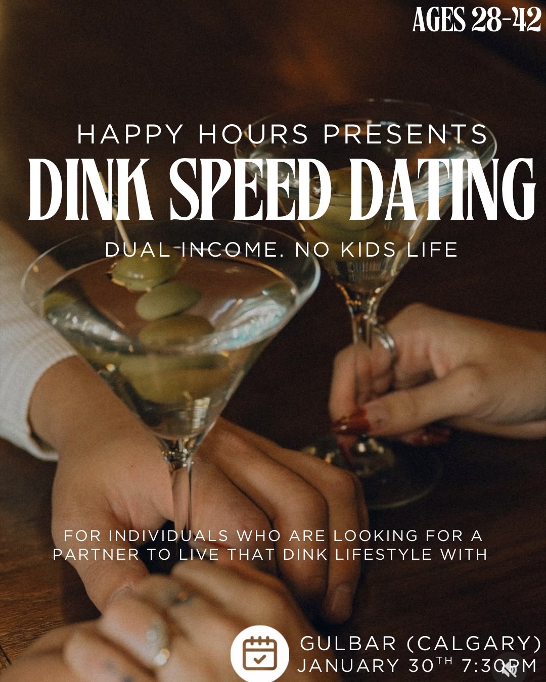 Dink speed dating ages 28-42 @gulbar(calgary) Dual income, no kids