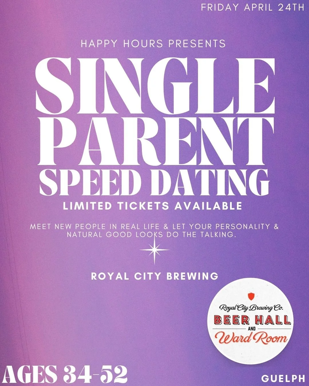 Single Parent Speed Dating Ages 34-52 @ Royal City Brewing (Guelph)