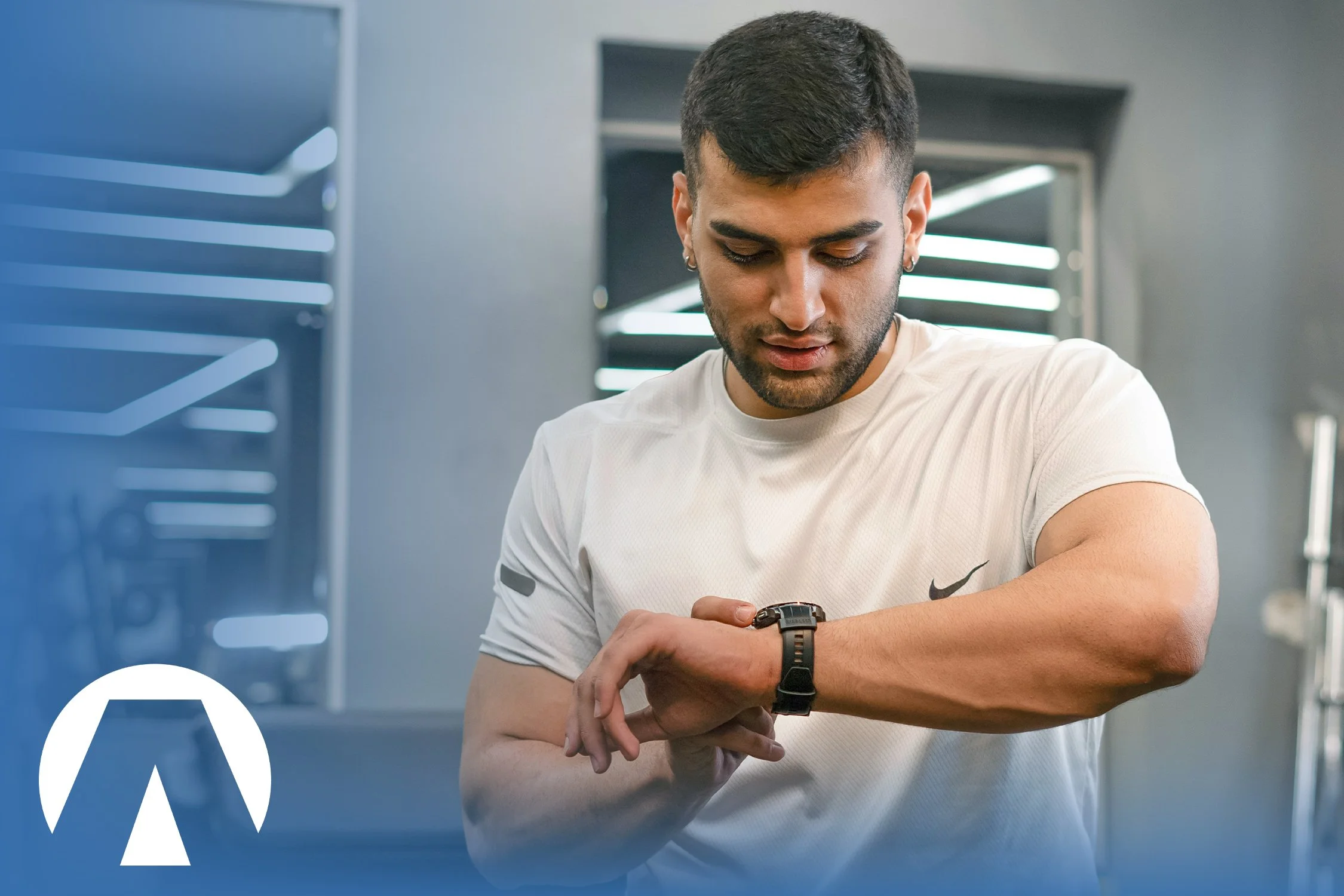 Man checking his watch while exercising