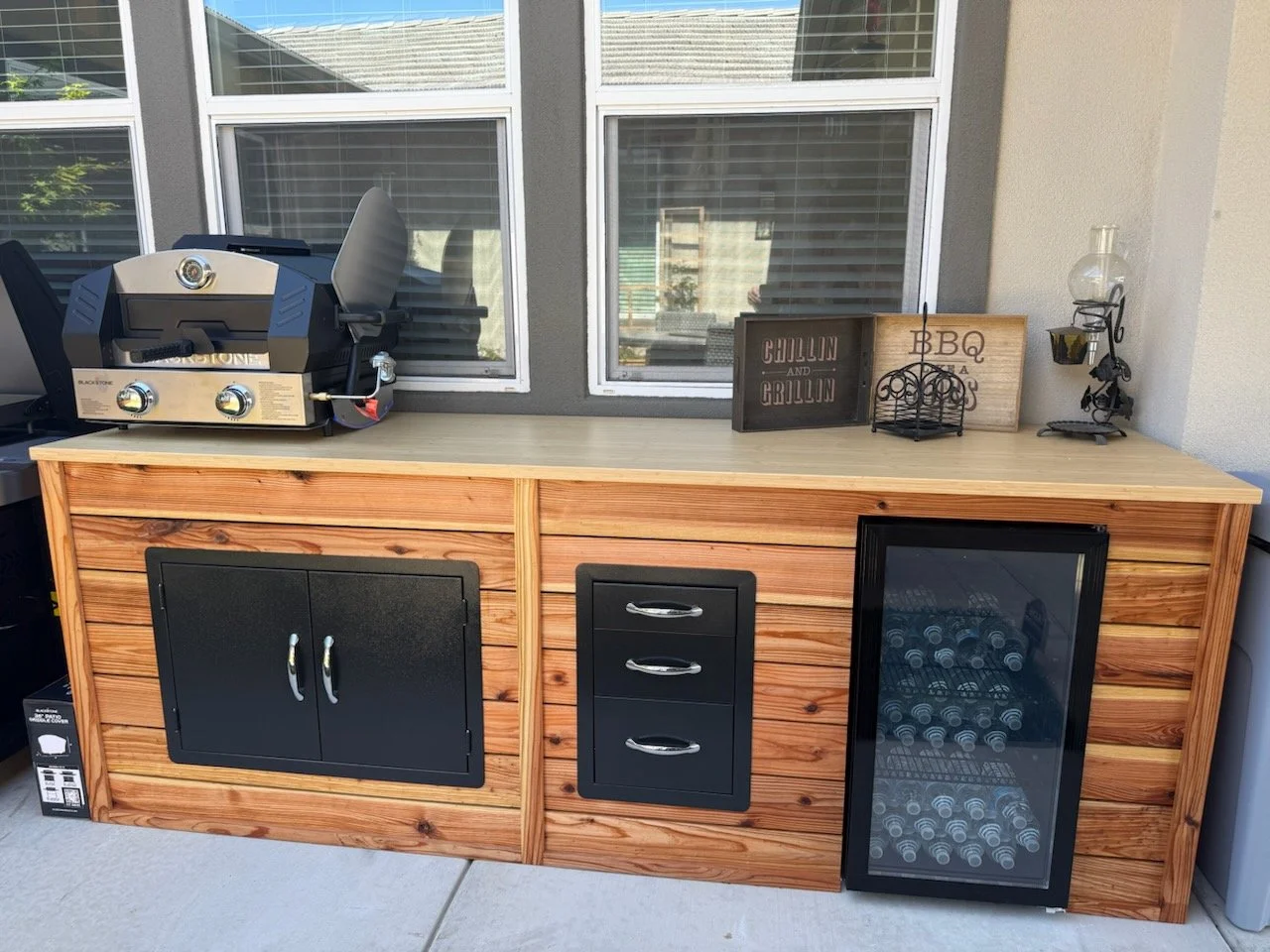 Outdoor bar made out of Japanese cedar with a bamboo top