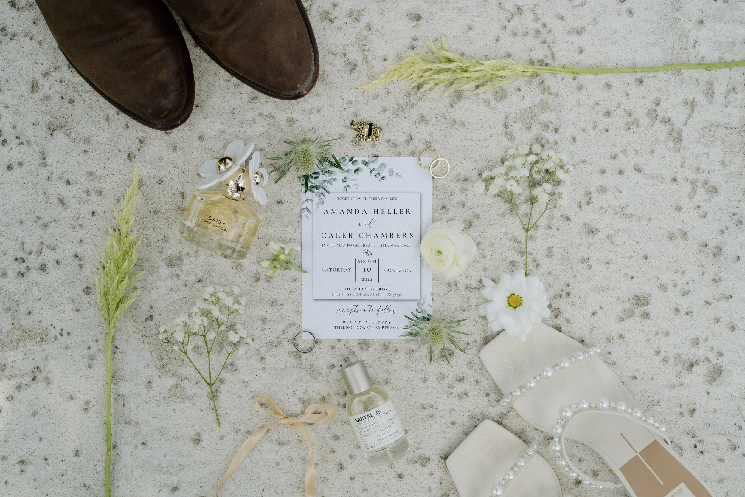 Invitation and wedding details at The Addison Grove in Austin