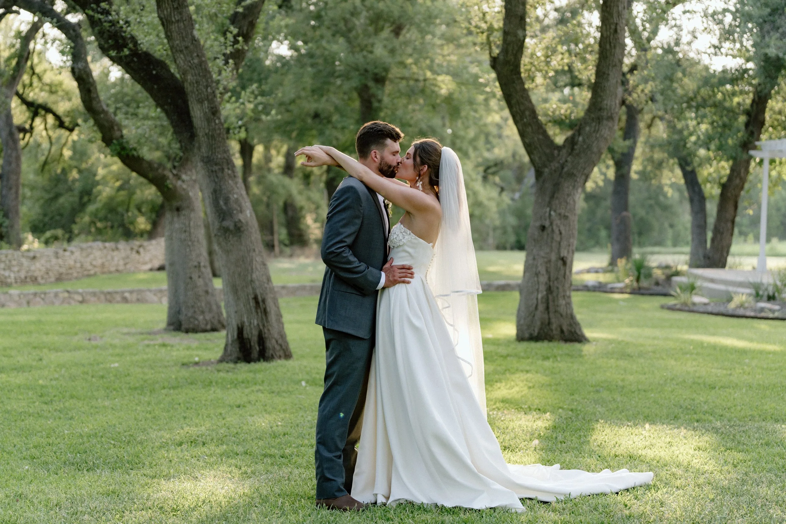 Wedding couple kiss at The Addison Grove wedding