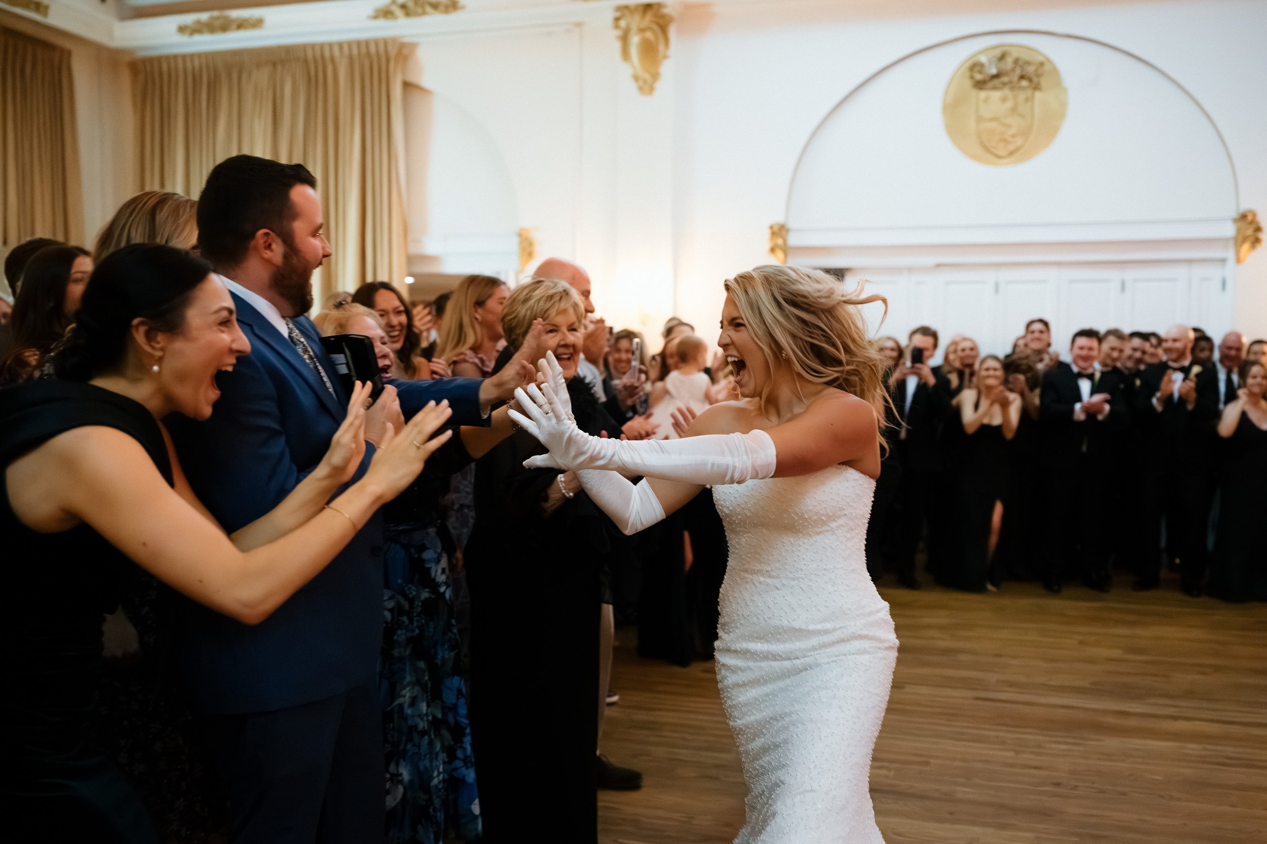 Bride and guests at The Flanders Hotel wedding reception