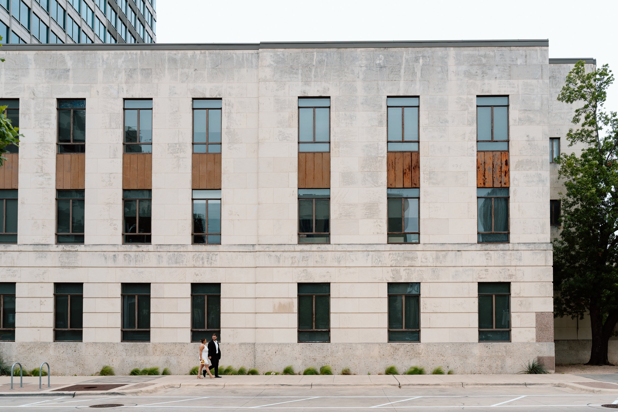 Bride and groom in downtown Austin for their elopement
