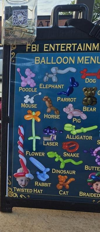 FBI Entertainment balloon menu board