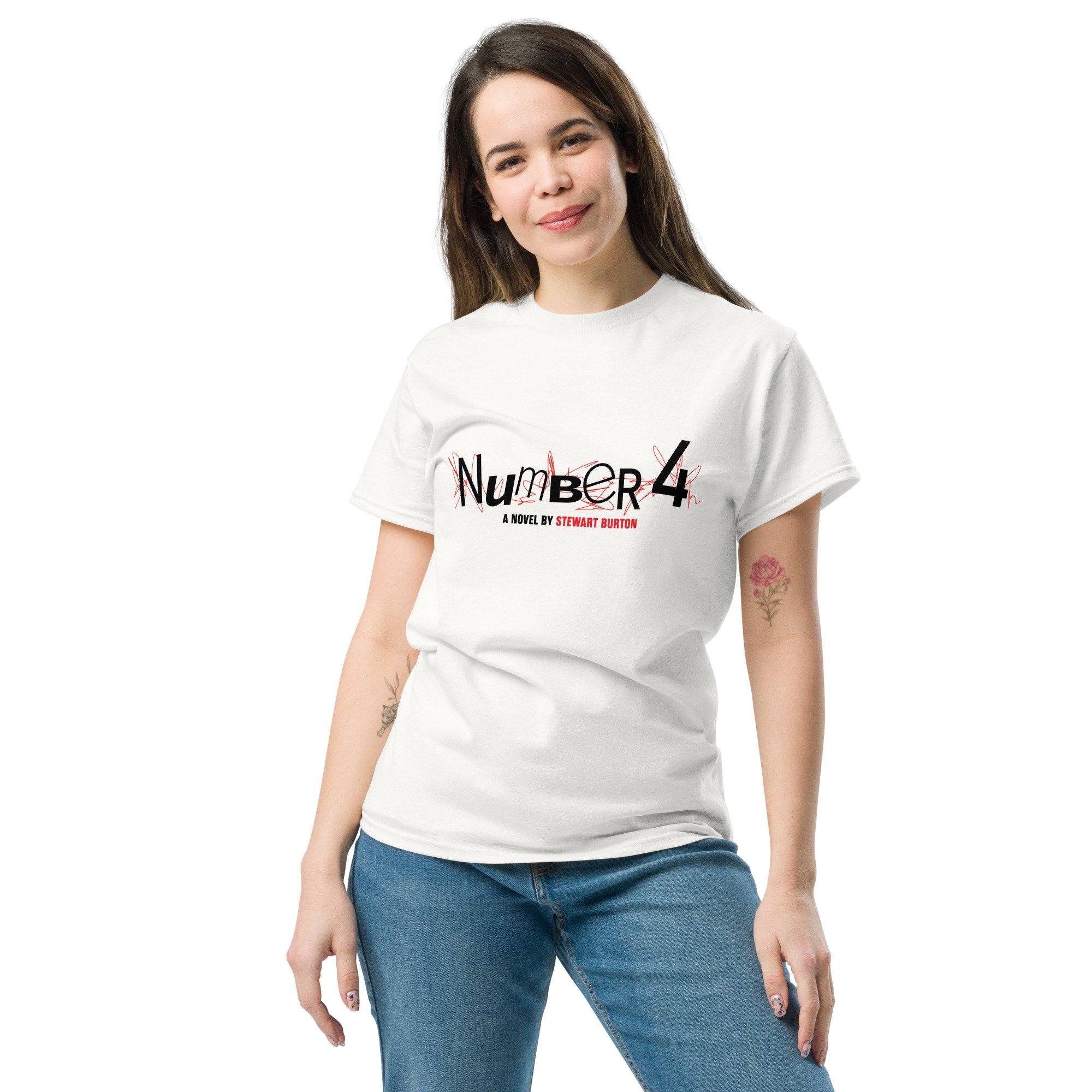 White "Number 4" Author Logo T-Shirt