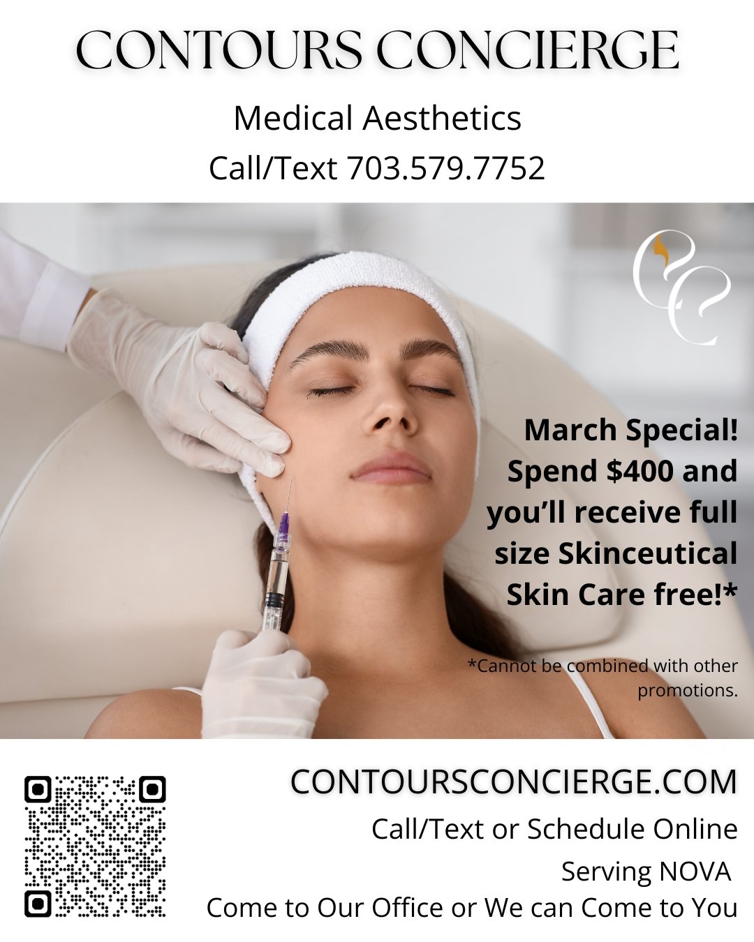 Our March promotions are in full swing! Secure your spot today!
Promotion #2 - Spend $400 and your receive full size Skinceutical Skin Care free!
Great results don&rsquo;t come from injectables alone.
Healthy skin requires:
&bull; Consistent skincare