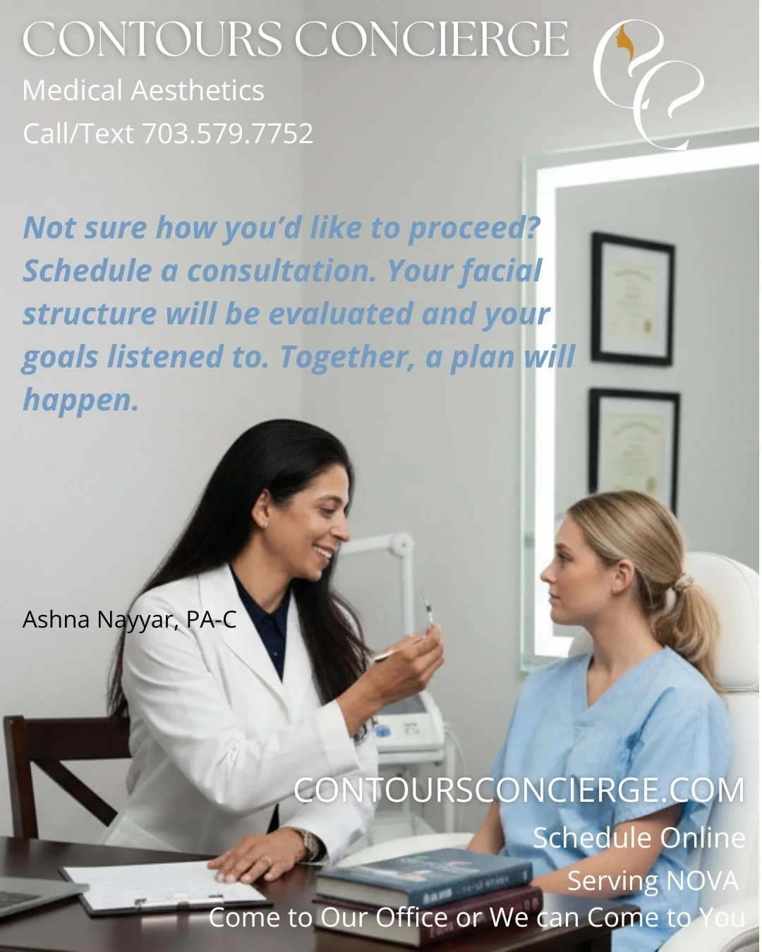 Custom, not cookie-cutter

Every face is different. The best filler results come from personalization, precision, and restraint.

The medical expertise you need for this to be done well is here at Contours Concierge.

Call/text 703-579-7752 or visit 