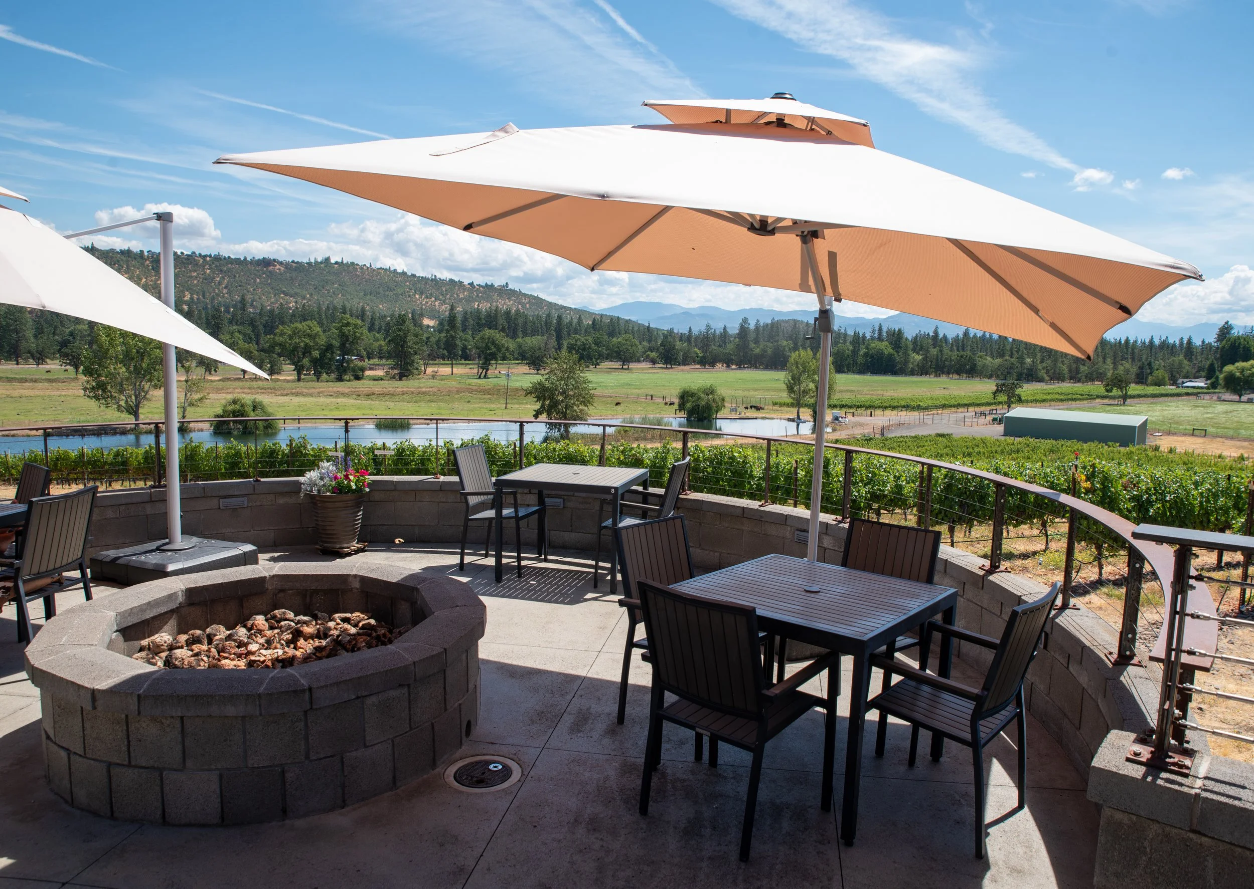Sunlit patio in at a Rogue Valley winery