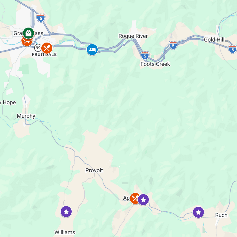 Map showing the stops on the explorer intinerary getaway.