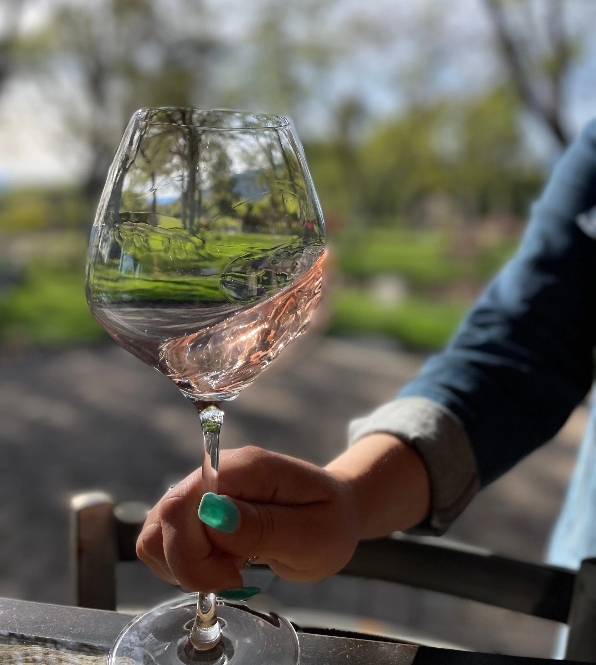 Glass of wine with rose swirling on a Southern oregon wine tour