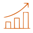 An upward trending arrow with bar graph indicating growth or increase