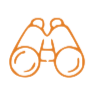 Orange icon of binoculars.