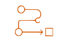 Flowchart with connected circles and an arrow pointing to a square