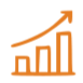 An upward trending graph line chart with bars, indicating growth or increase.