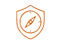 A compass icon inside a shield outline, representing navigation or security.