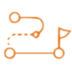 Simple orange graphic of a circuit board with a flag at one end
