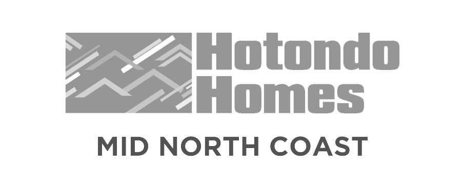 Logo of Hotondo Homes Mid North Coast featuring stylized mountains and bold text.