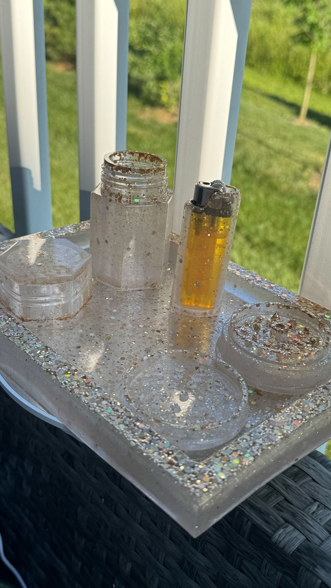 Epoxy Tray, herb grinder , light sleeve and small container