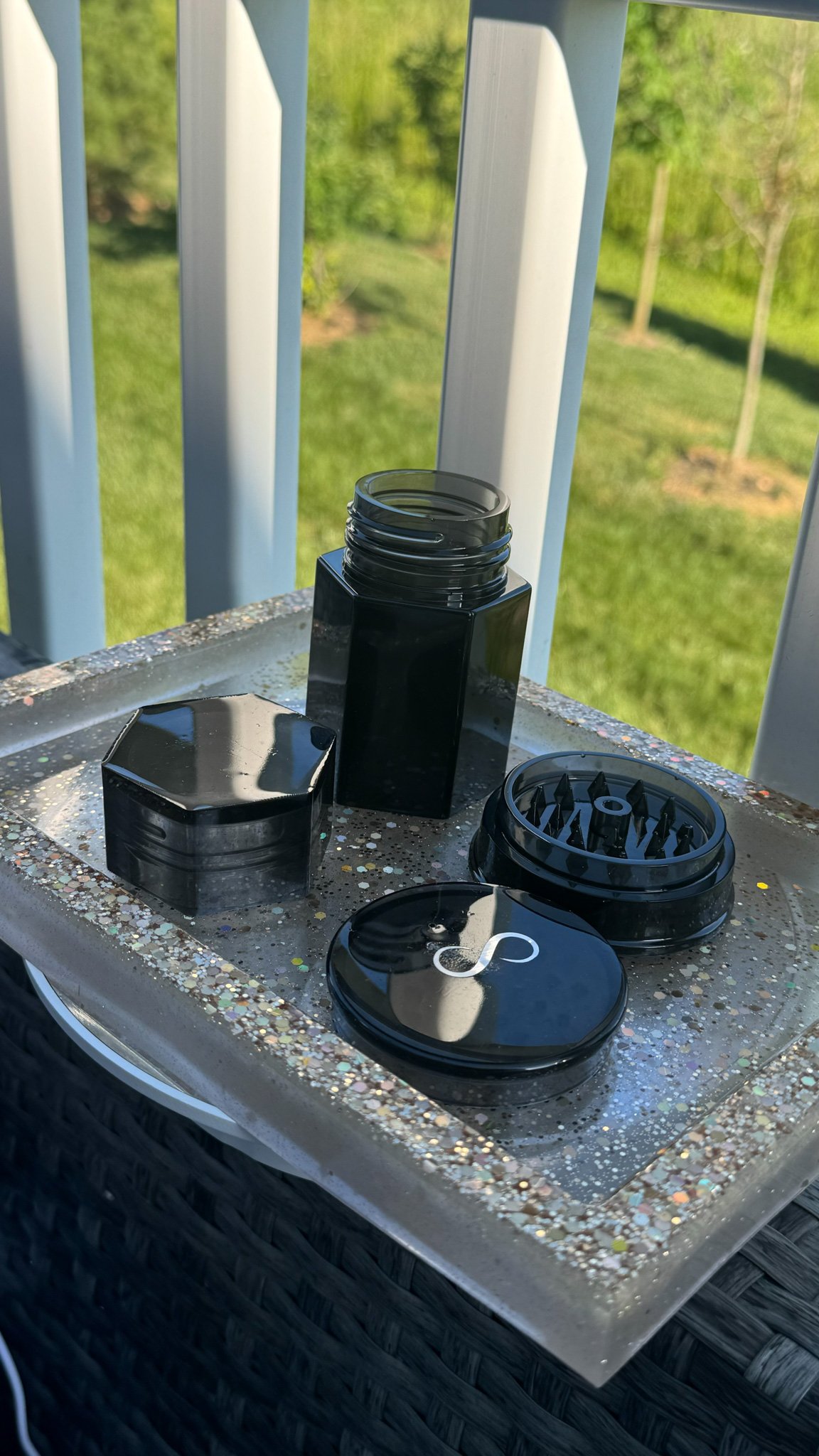 Epoxy Tray, herb grinder , light sleeve and small container
