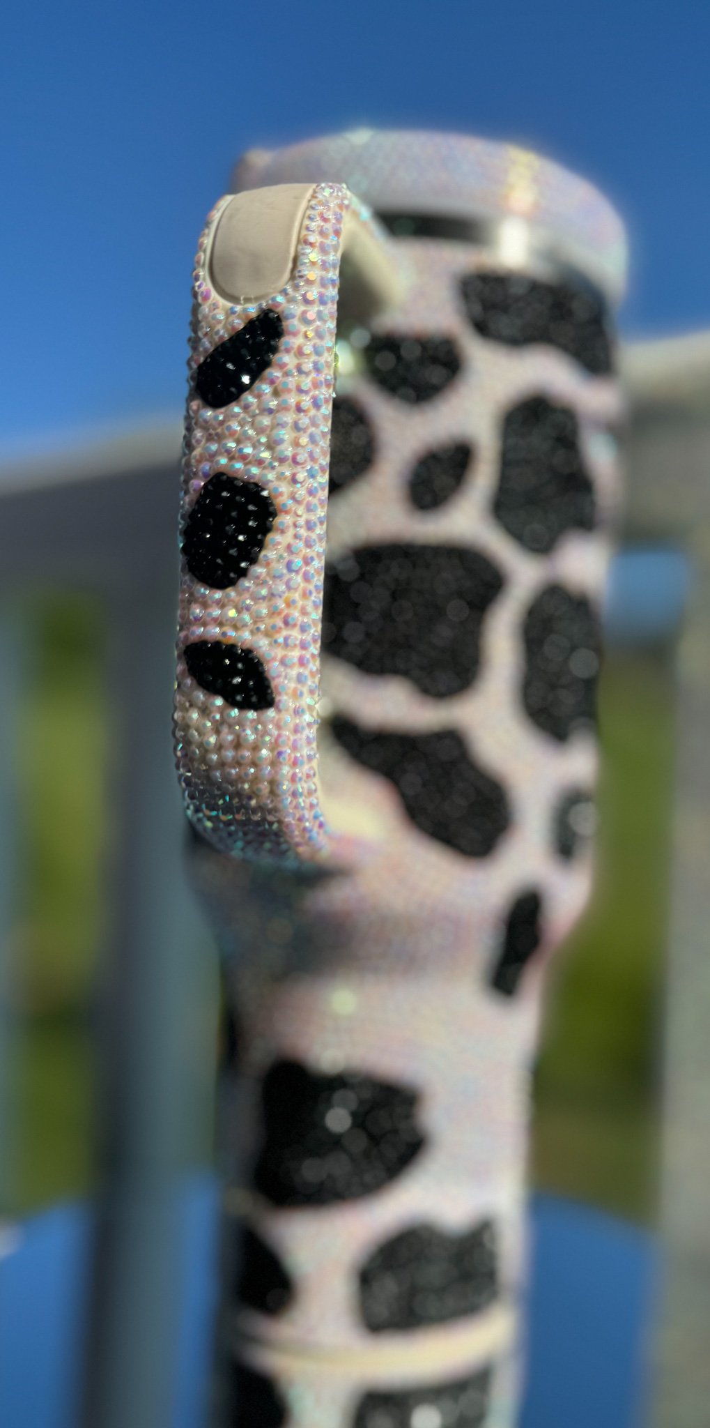 Full Sparkle Stanley tumbler - Themed Cow print- Name /With lid & straw accesory