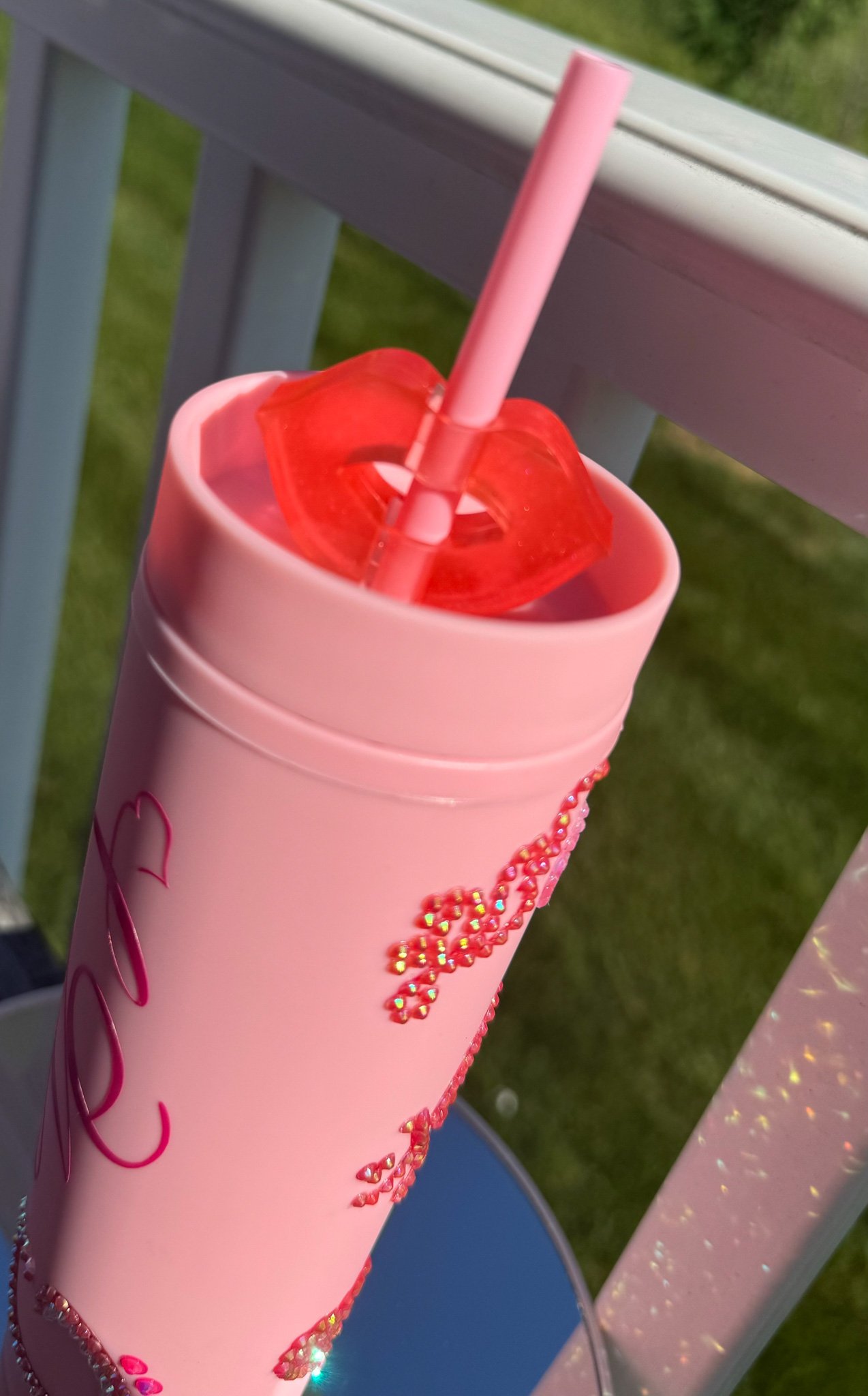 tall tumbler with top accessory, Sprinkle vynil & rhinestone
