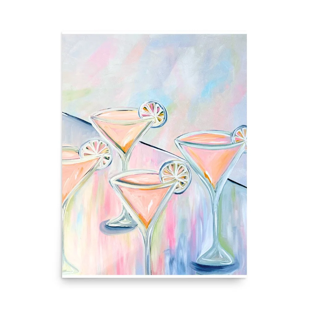 Colorful painting with text and illustrations including a pink, blue, black, and white color theme. Features phrases like 'Ole Miss,' 'Hotty Toddy,' 'See you in Oxford,' and 'Walk of Champions.' Contains stars, hearts, bubbles, an arch with 'Walk of Champions' written on it, and a stylized drawing of a tiger.