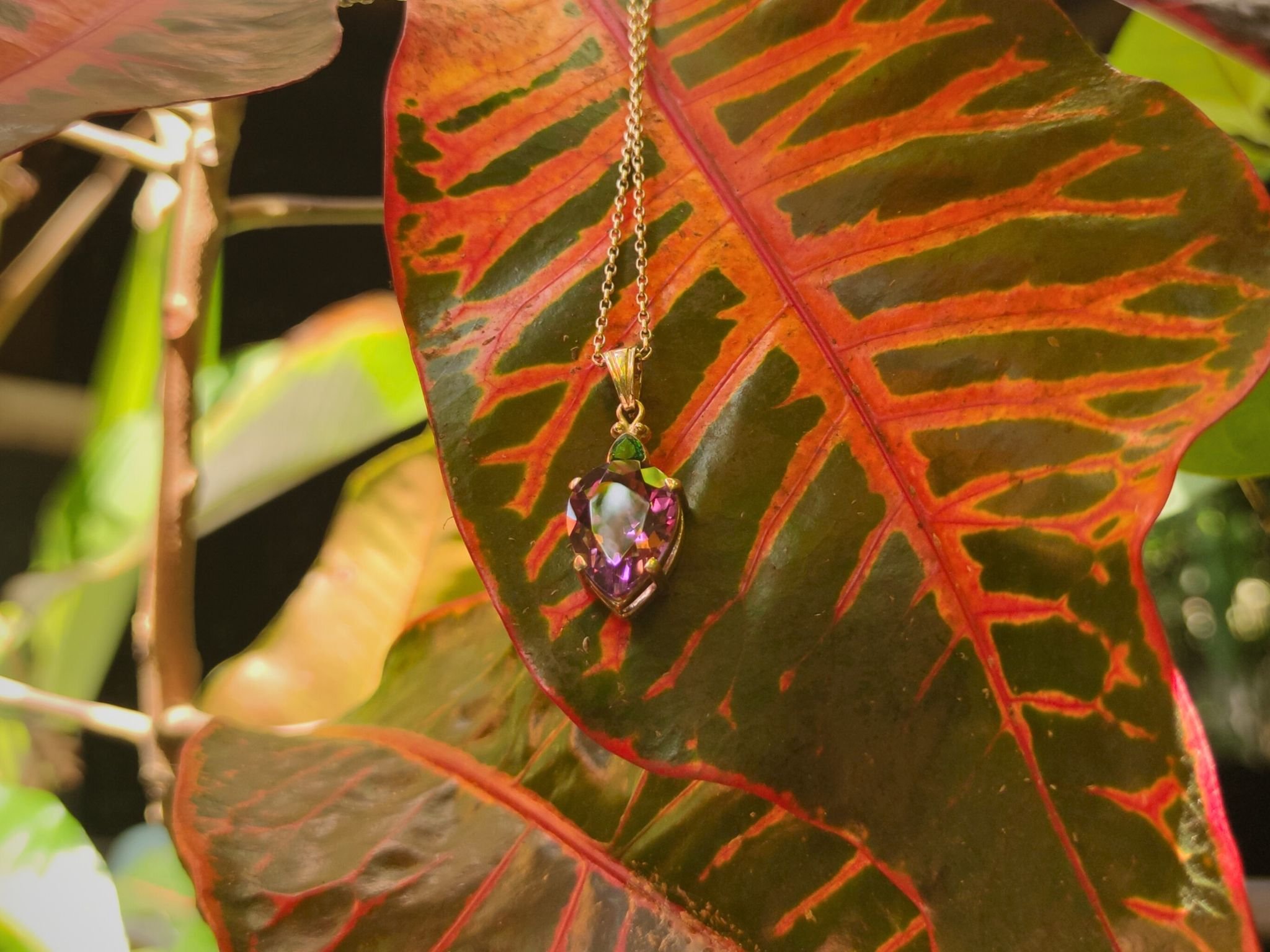 Teardrop Purple Amethyst Pendant with Accent Stone