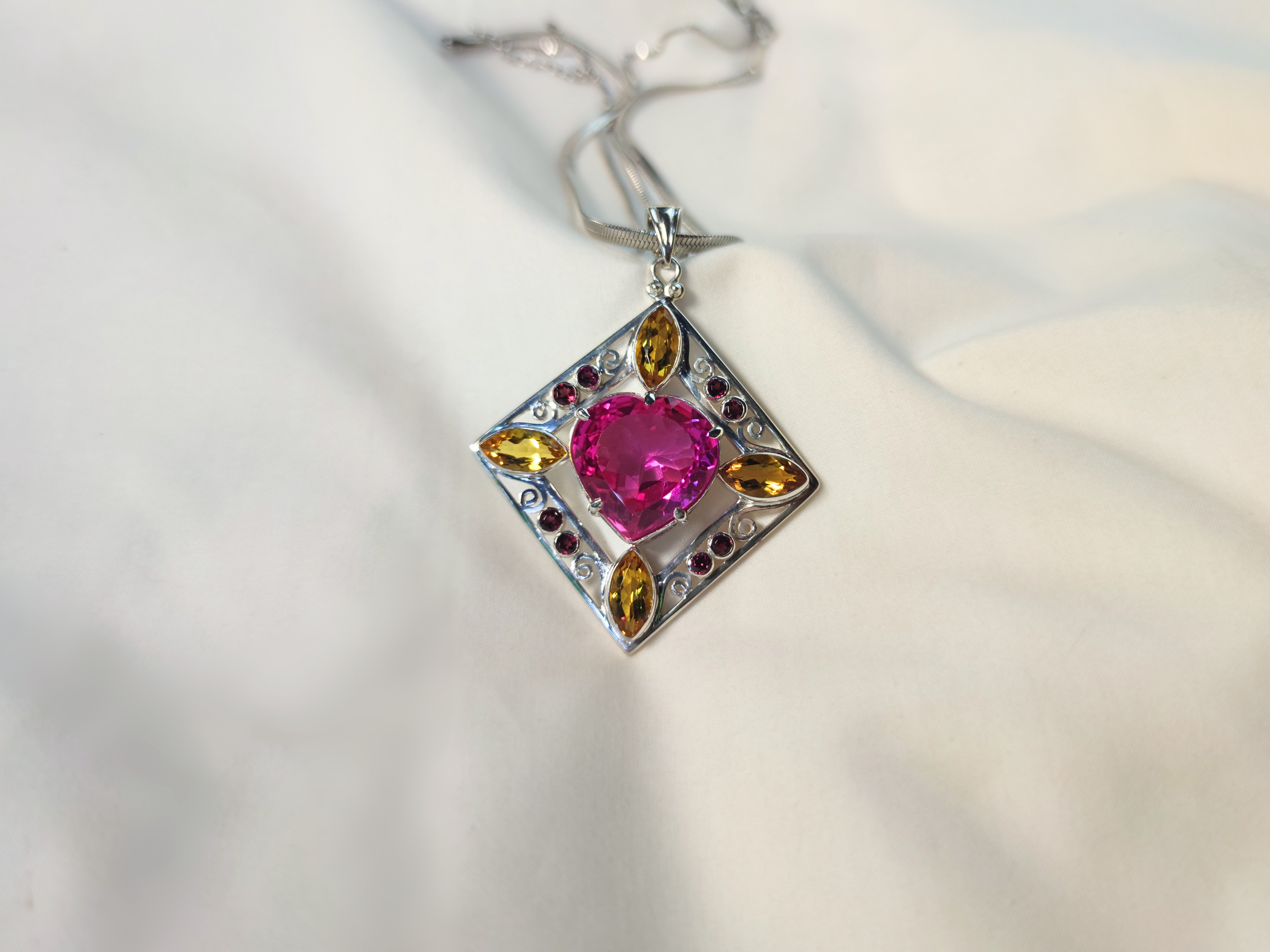 Pink Topaz Framed Heart Pendant