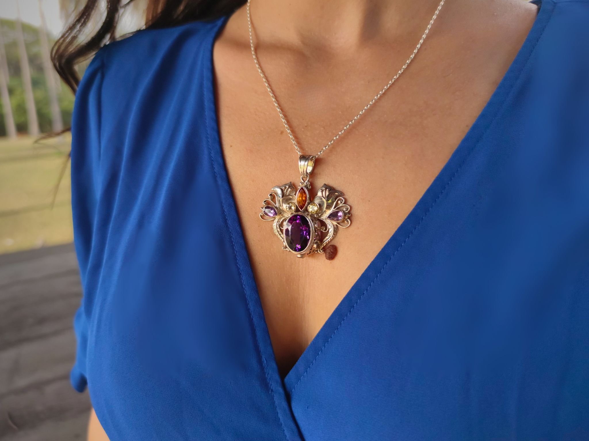 Royal Floral Pendant with Amethyst, Topaz & Citrine