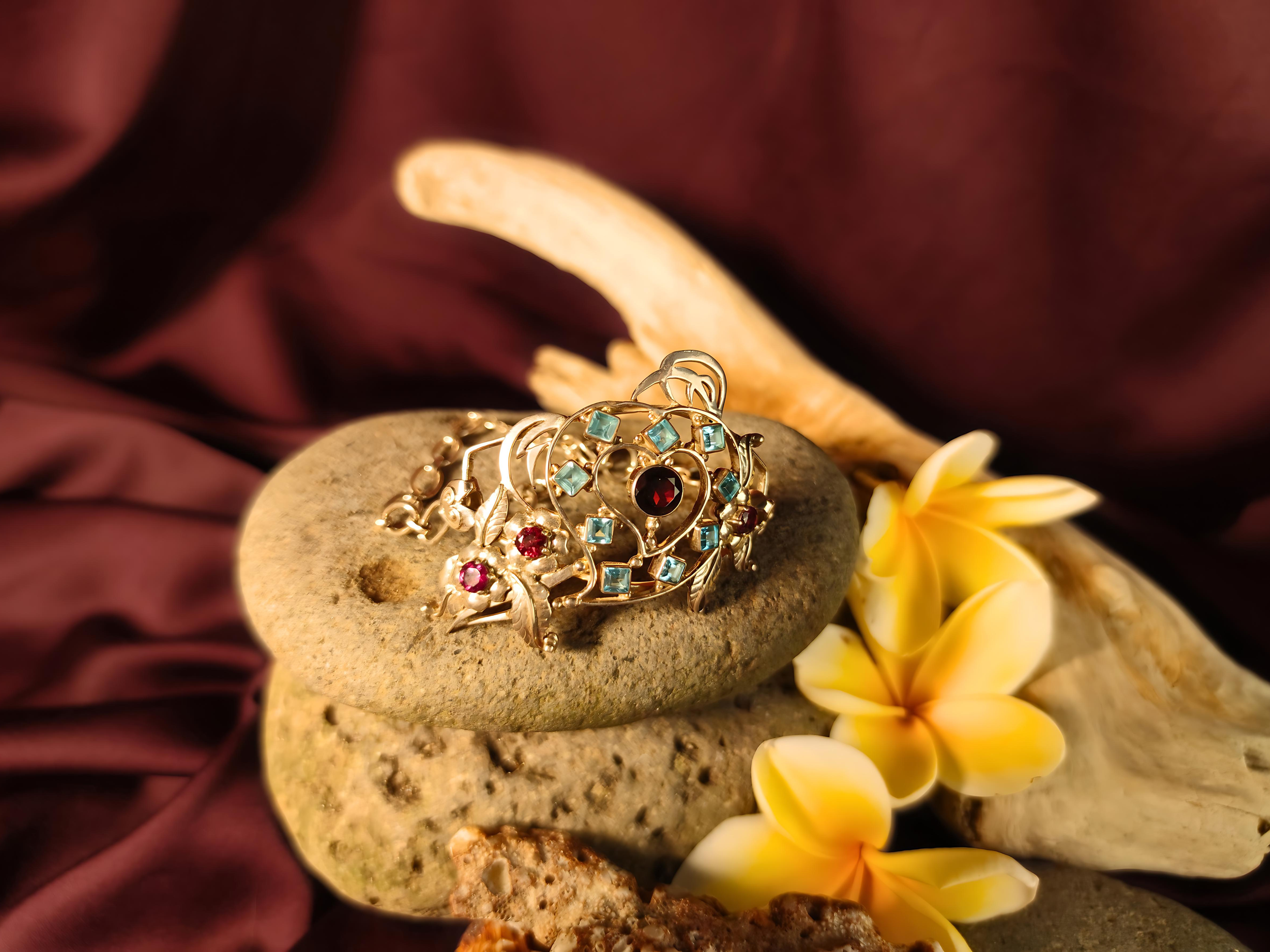 Blue Topaz Open Heart Bracelet with Garnet & Spinel