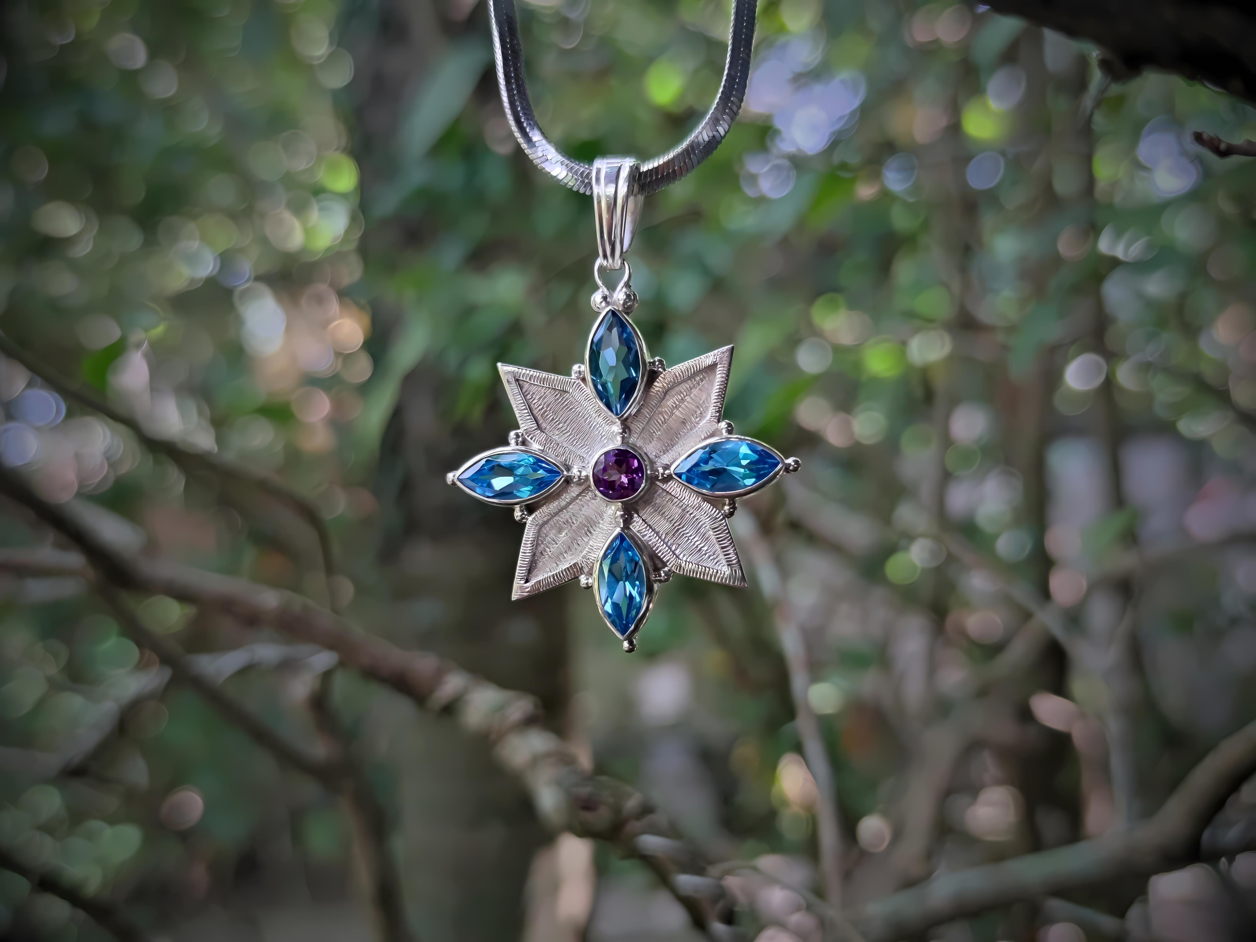 Blue Topaz & Amethyst Star Pendant