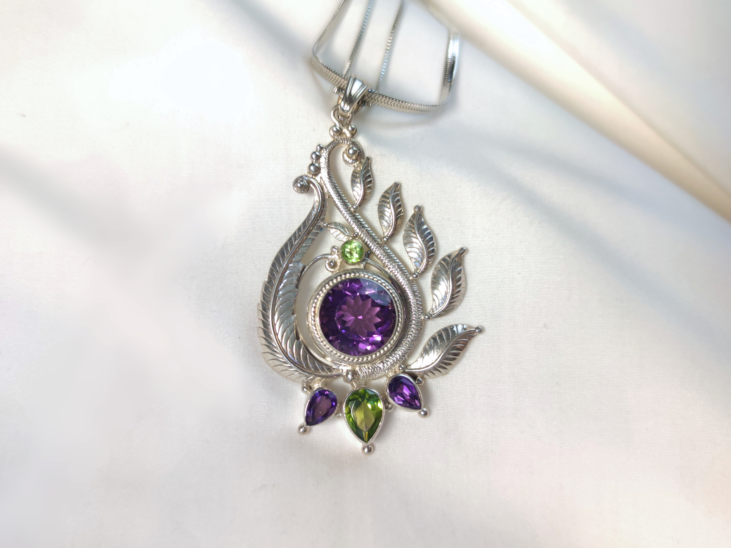 Royal Fern Pendant with Amethyst & Peridot