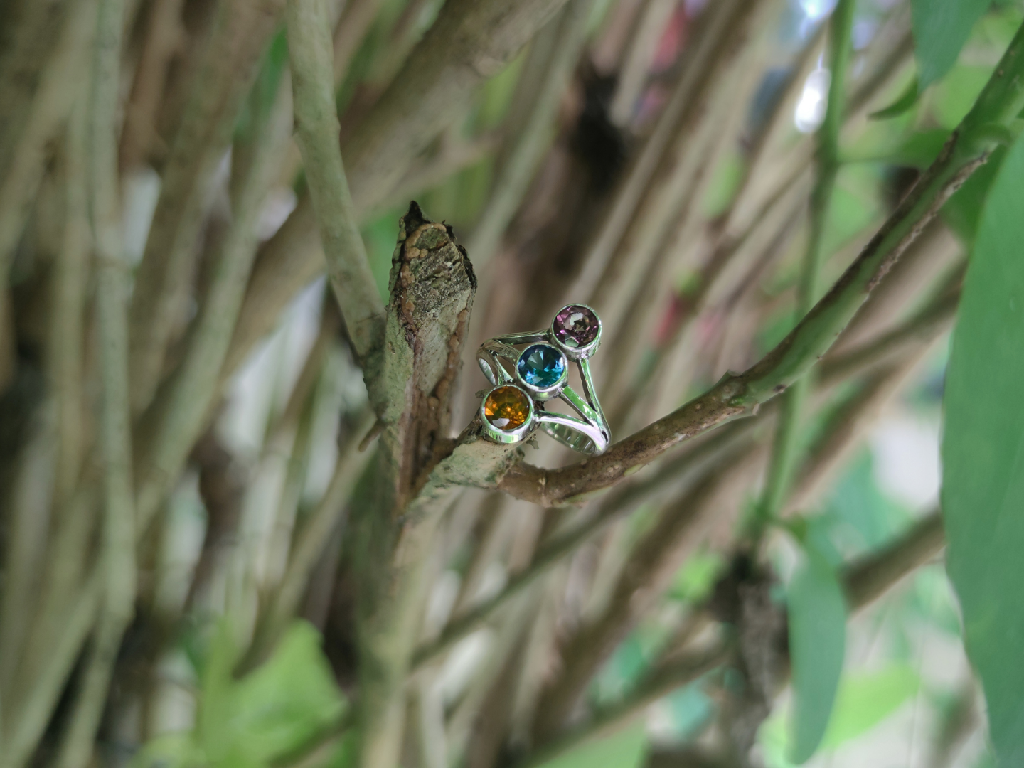 Topaz & Amethyst Trinity Ring lifestyle set shot