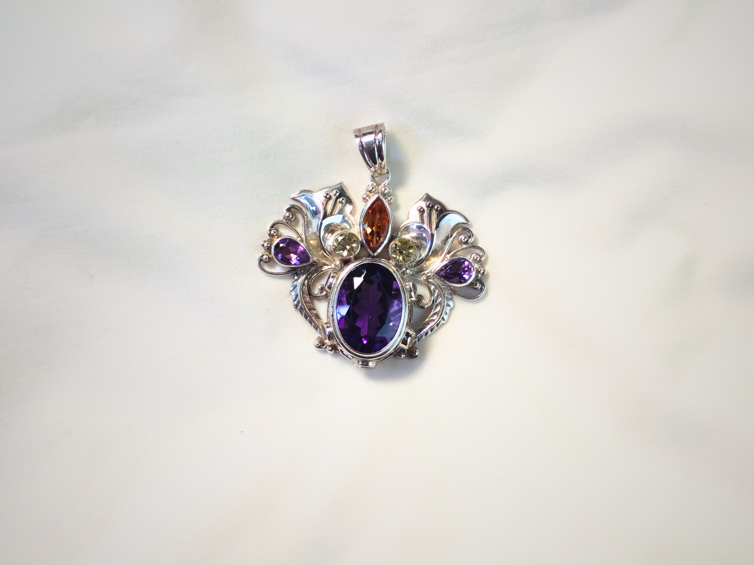Royal Floral Pendant with Amethyst, Topaz & Citrine