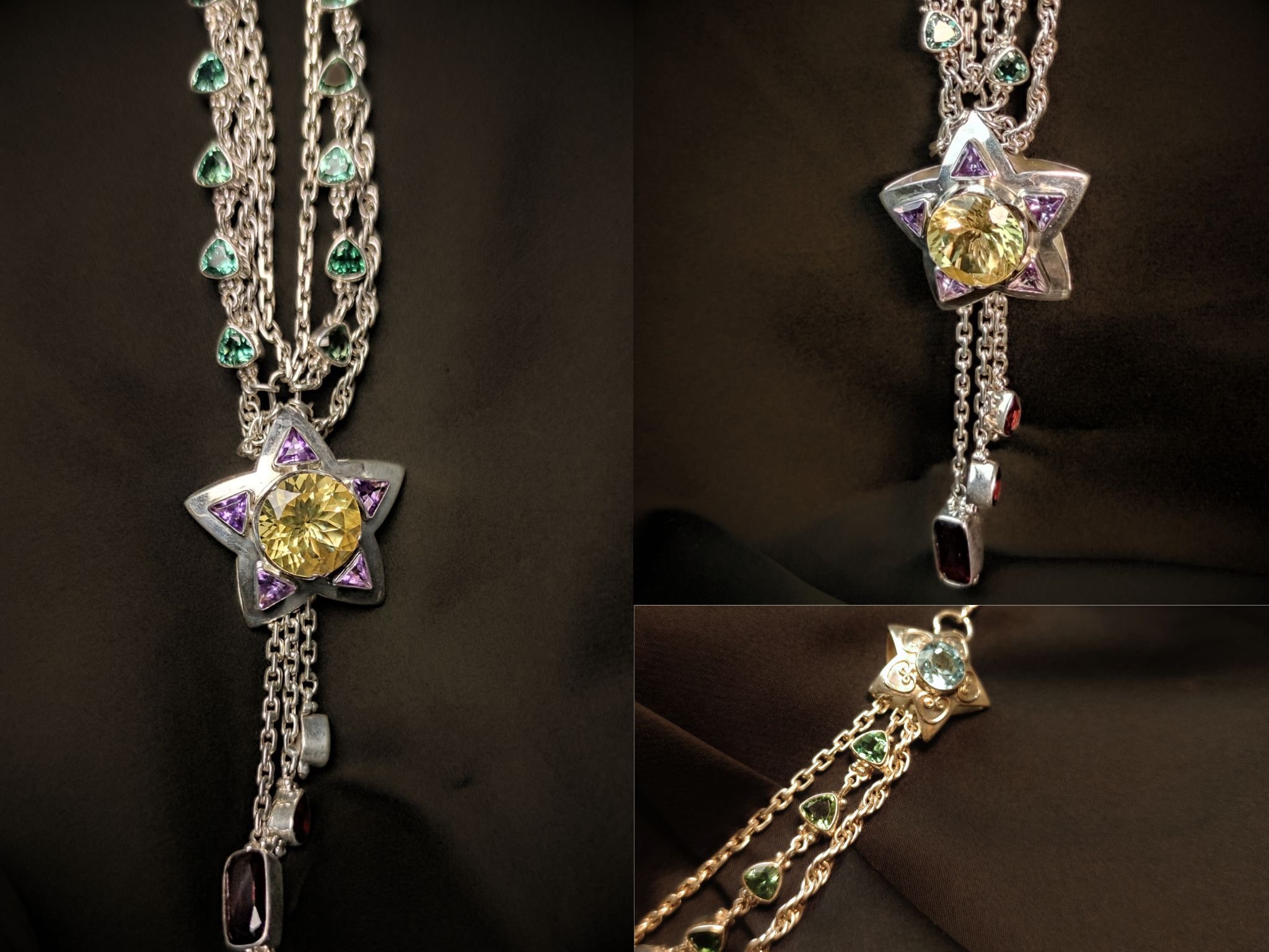 Staars Citrine, Amethyst, Green Quartz,Blue Topaz, Garnet