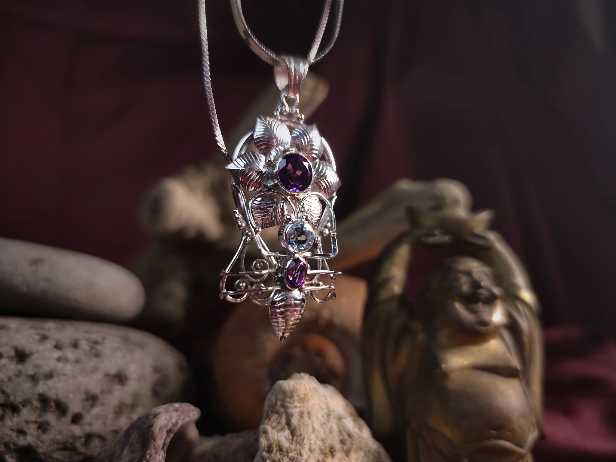 Silent Huntress Pendant with Amethyst & Topaz