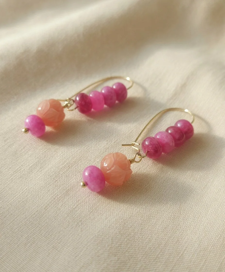 Pink Tourmaline and Lotus Earrings