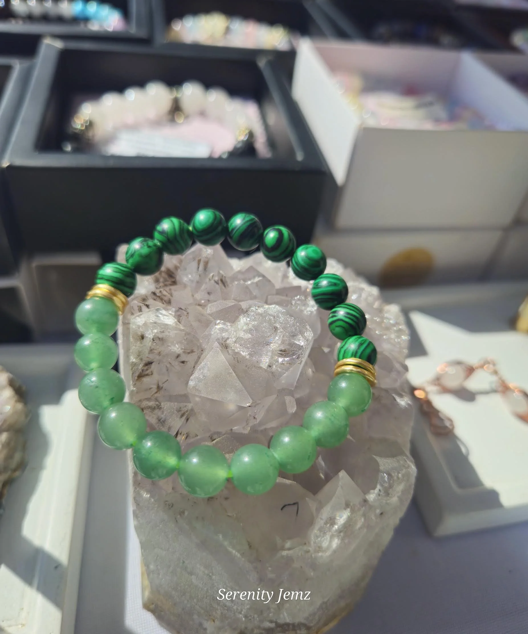 Malachite and Aventurine Gemstone Bracelet