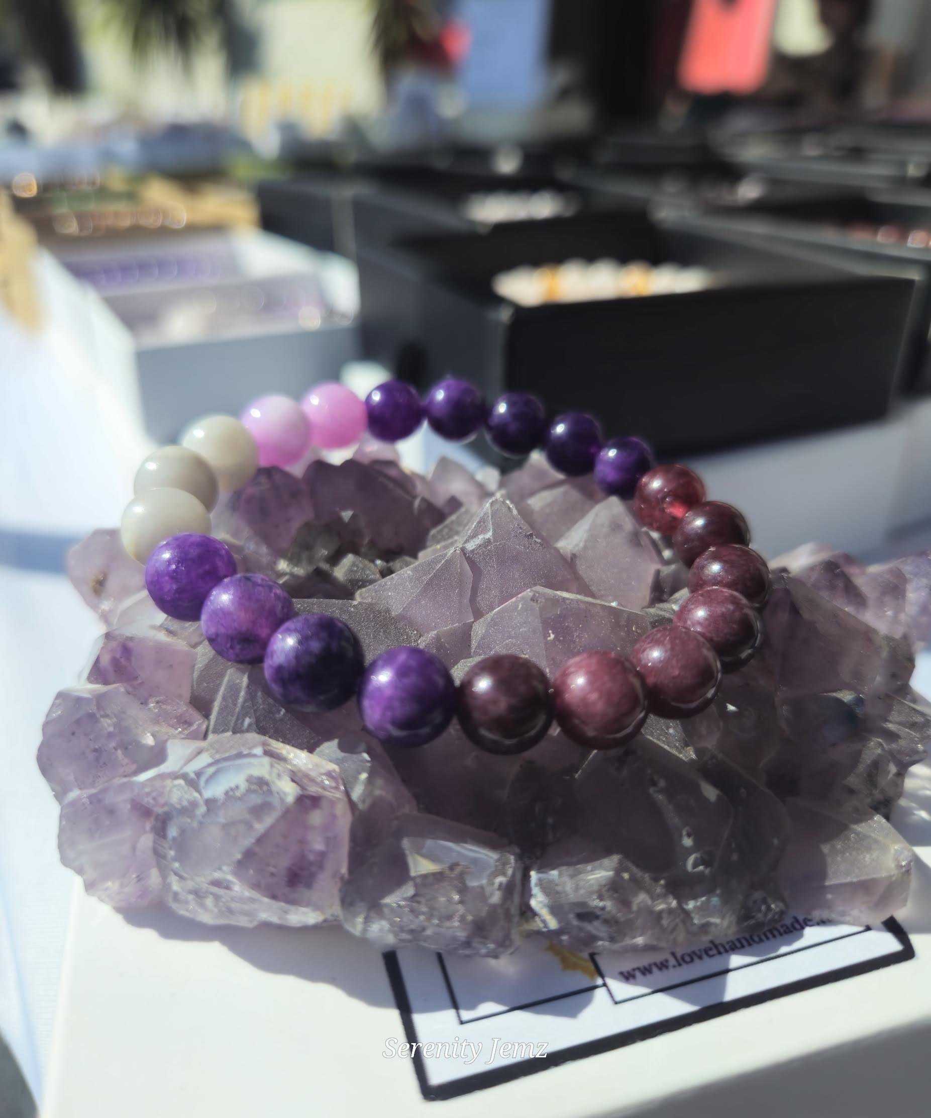Purple Amethyst and Lepidolite Serenity Gemstone Bracelet