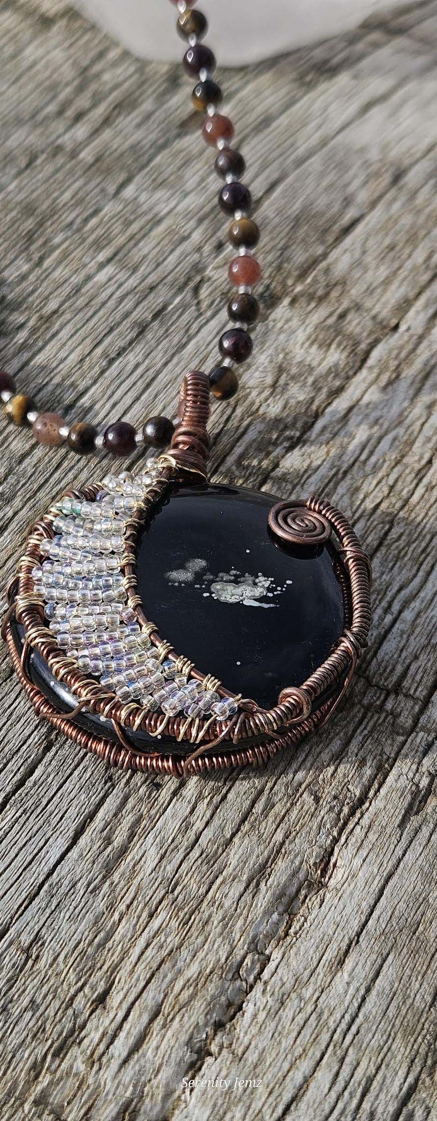 Enchanting Snowflake Obsidian Moon Pendant