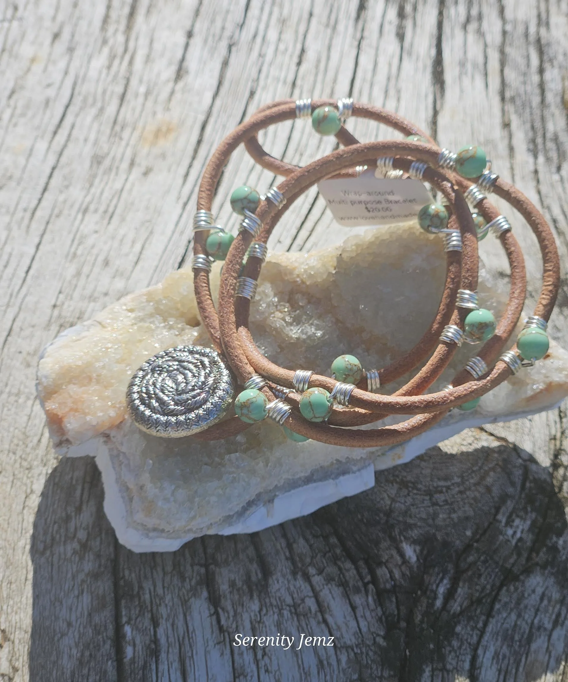 Shell Howlite Leather Wrap Bracelet