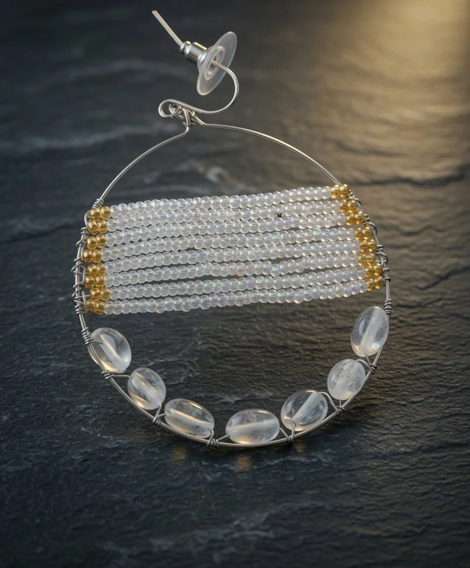 Clear Quartz gemstone and Miyuki bead hoop earrings