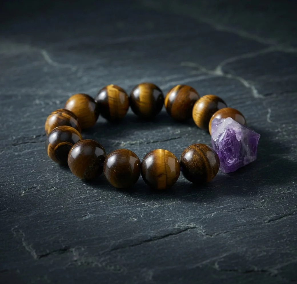 Amethyst and Tigers Eye Stretch Bracelet