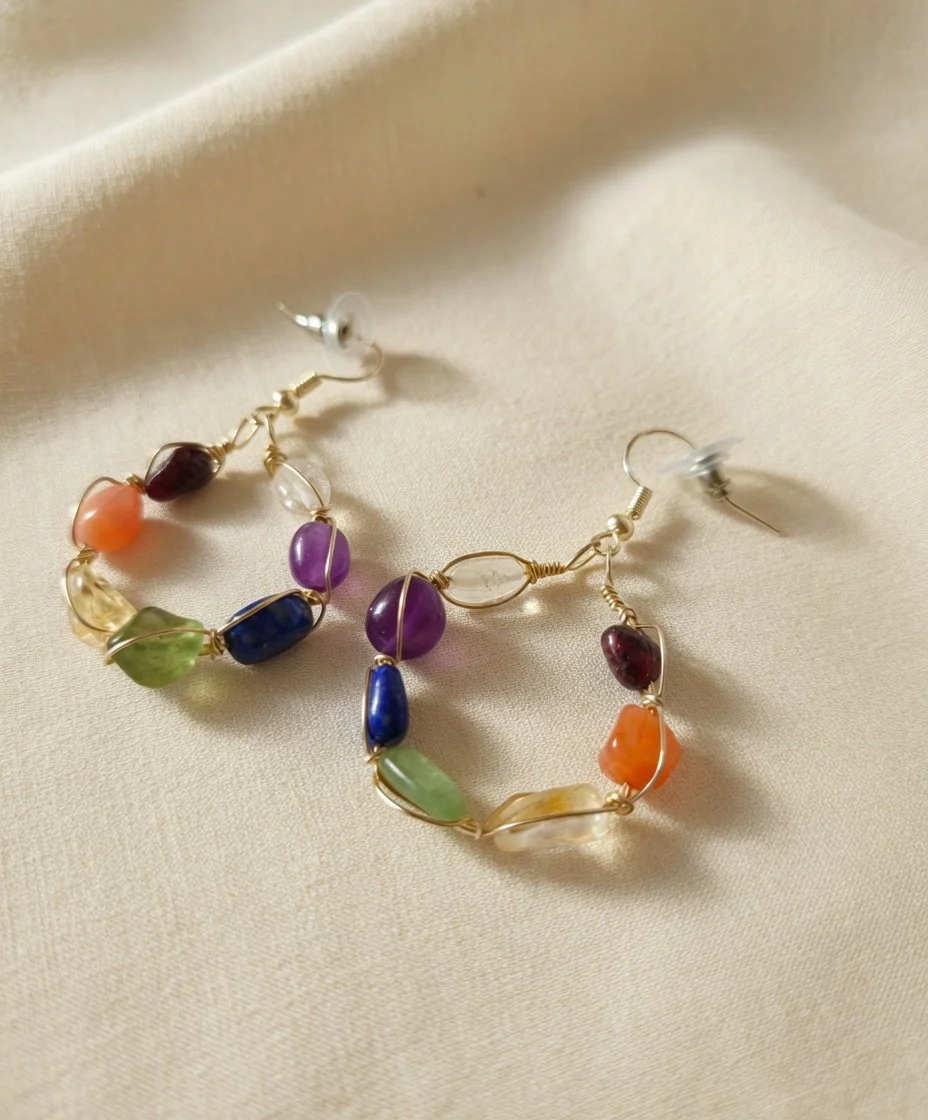 925 Sterling 7 Chakra  Earrings  with natural gemstone nuggets