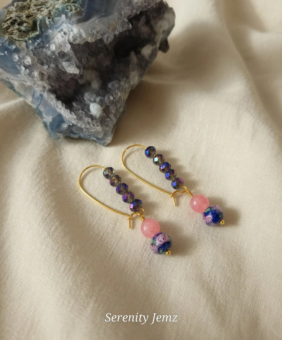 Faceted Pink Tourmaline and Purple Aurora Borealis Beads Earrings