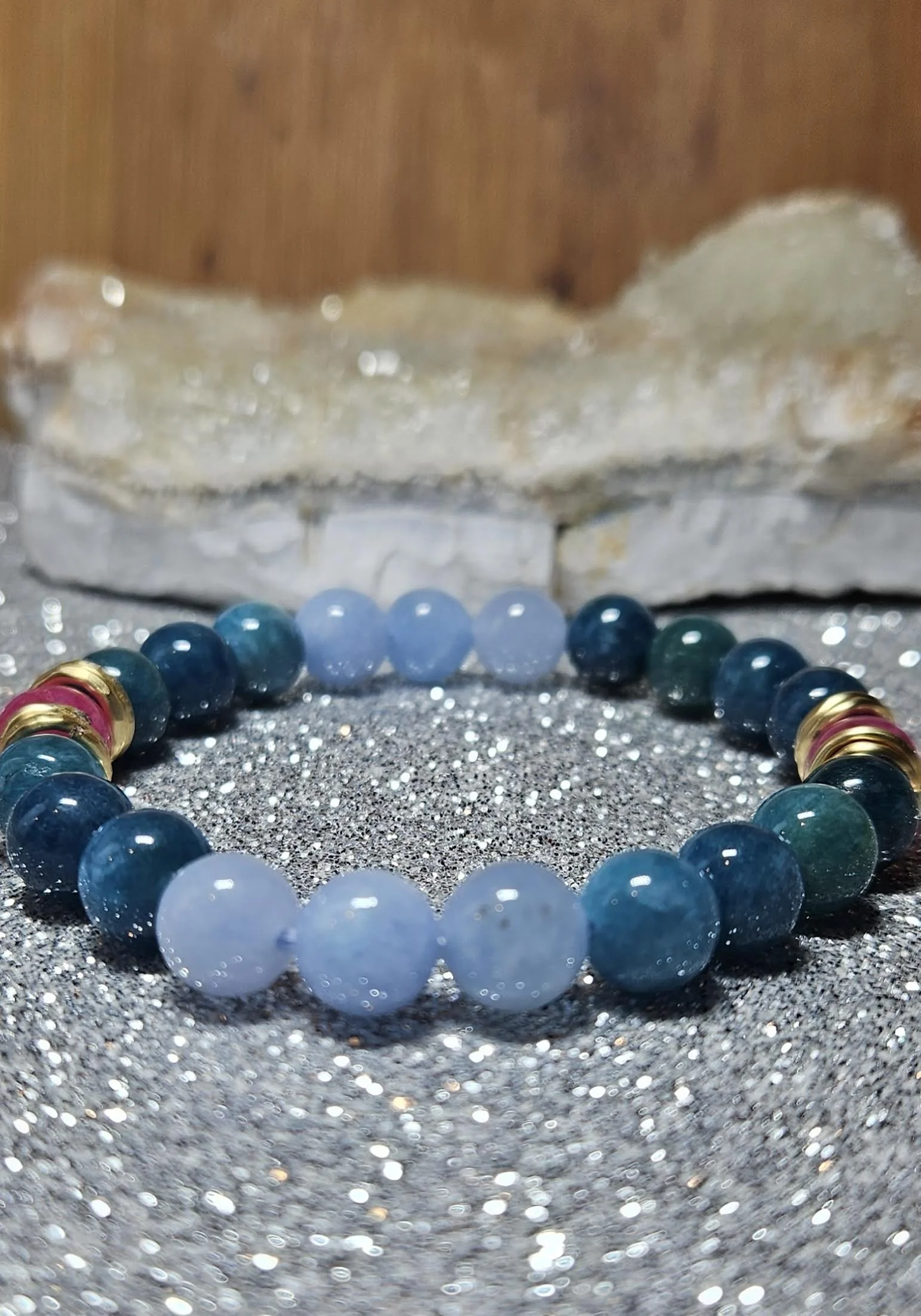 Angelite & Kyanite w/ Copper Wire Stretch Bracelet