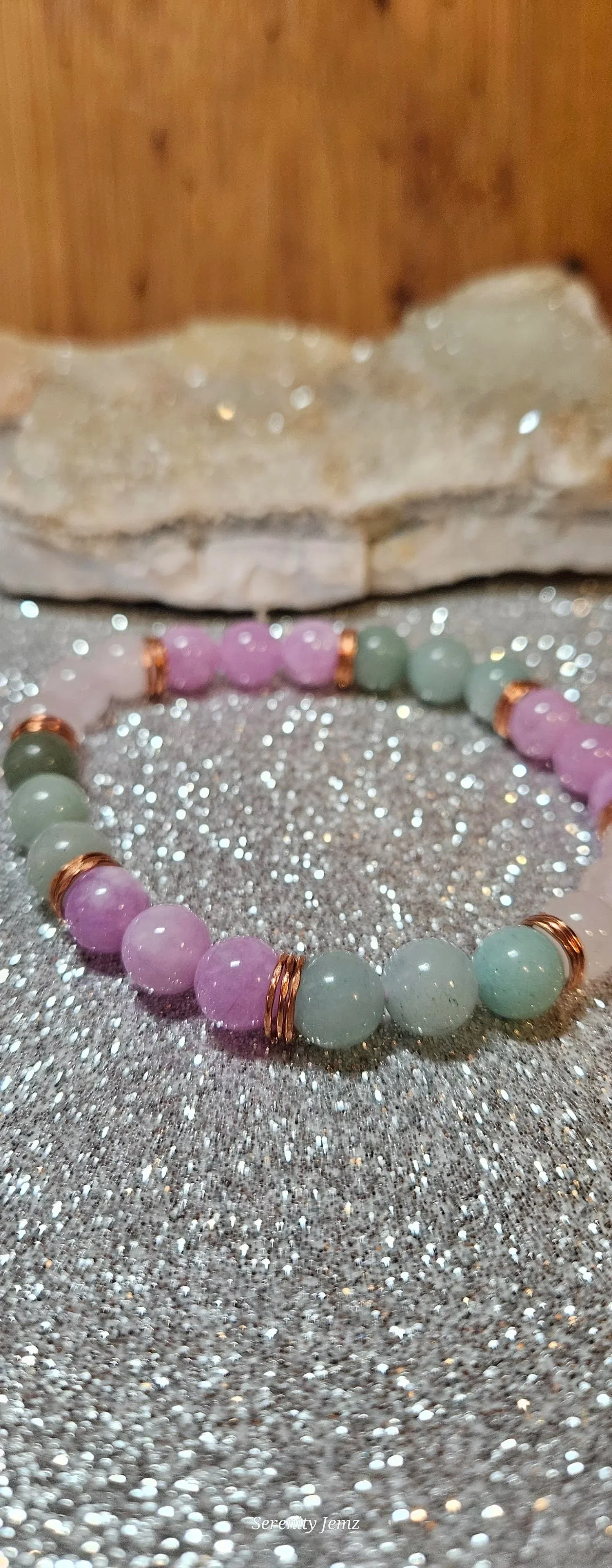 Amazonite & Lepidolite with Copper Wire Stretch Bracelet