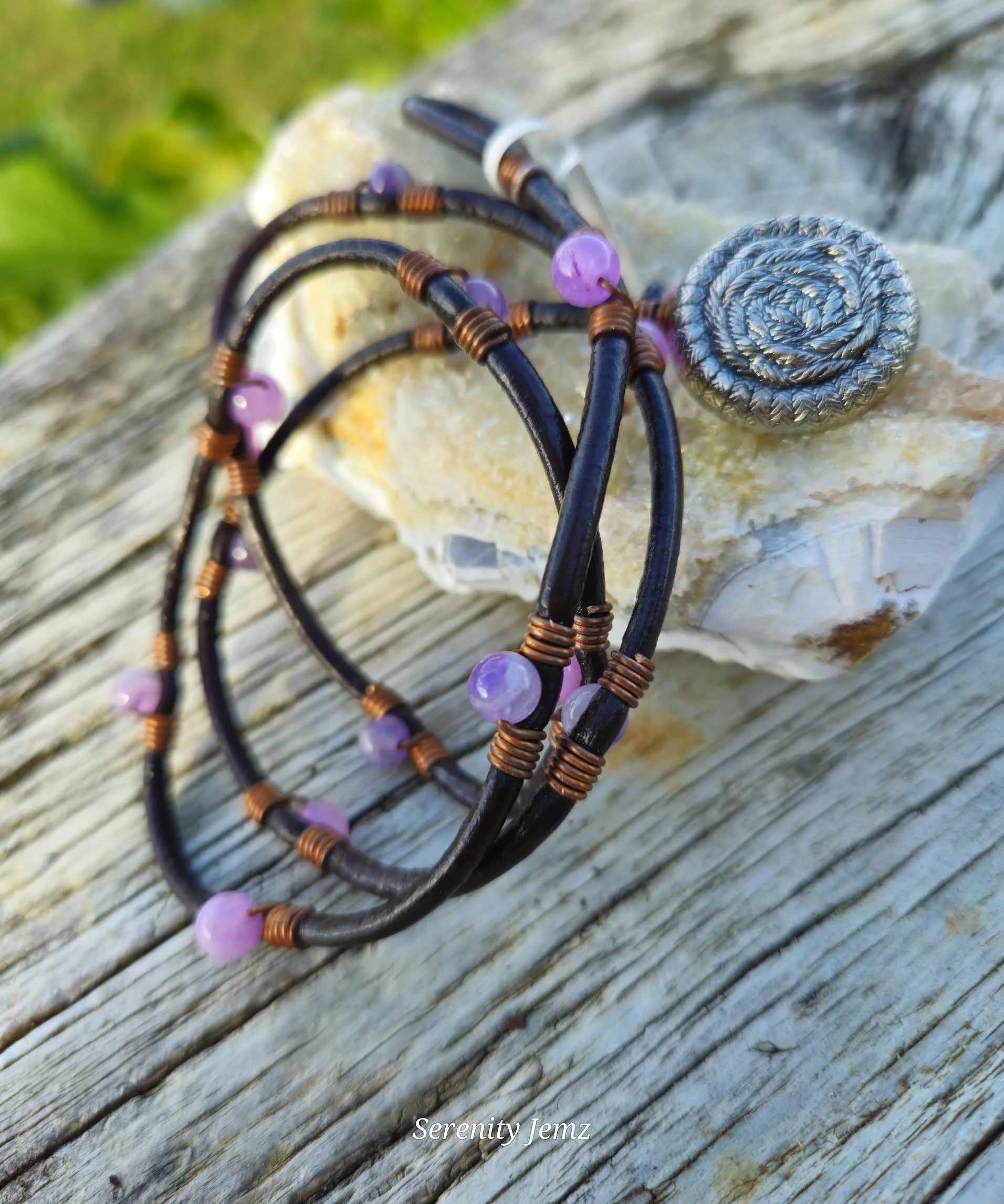 Handmade Lepidolite and Amethyst Gemstone Wrap Bracelet