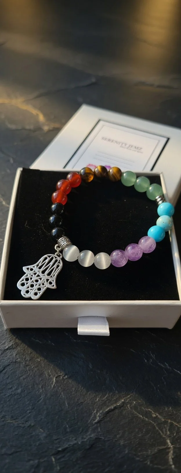 7 Chakra Harmony Bracelet with Hamsa Charm